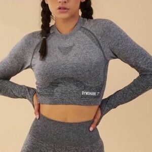 Gymshark Gray Long Sleeve Crop Top Size S Seamless Workout Yoga Athletic Fit
